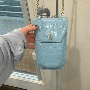 Maje Light Blue Croc-Embossed Crossbody Bag